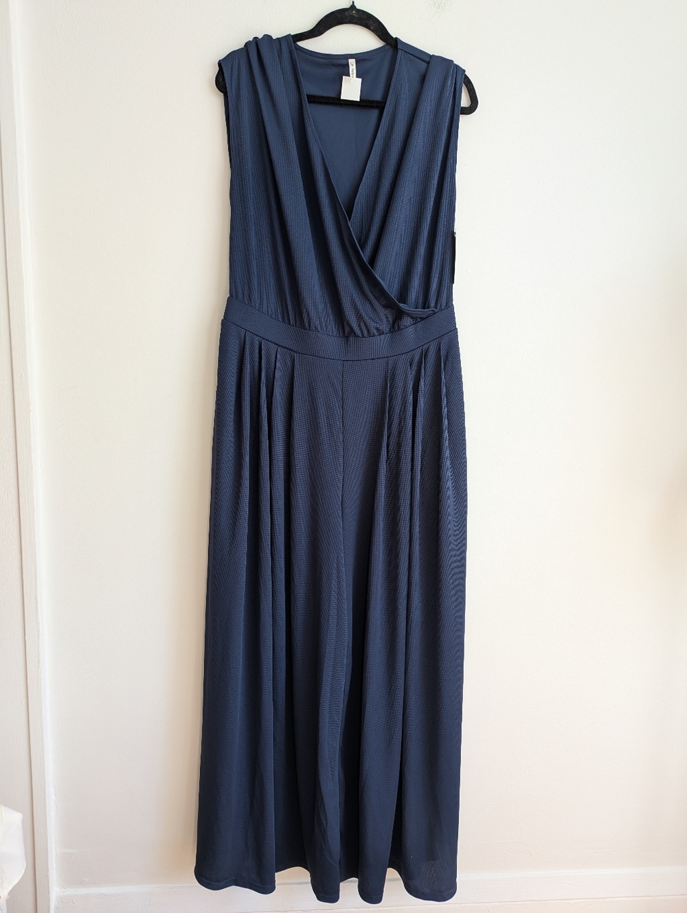 Halara V Neck Short Sleeve Wide Leg Flowy Waffle Knit Jumpsuit With Pockets XL - Picture 2 of 7